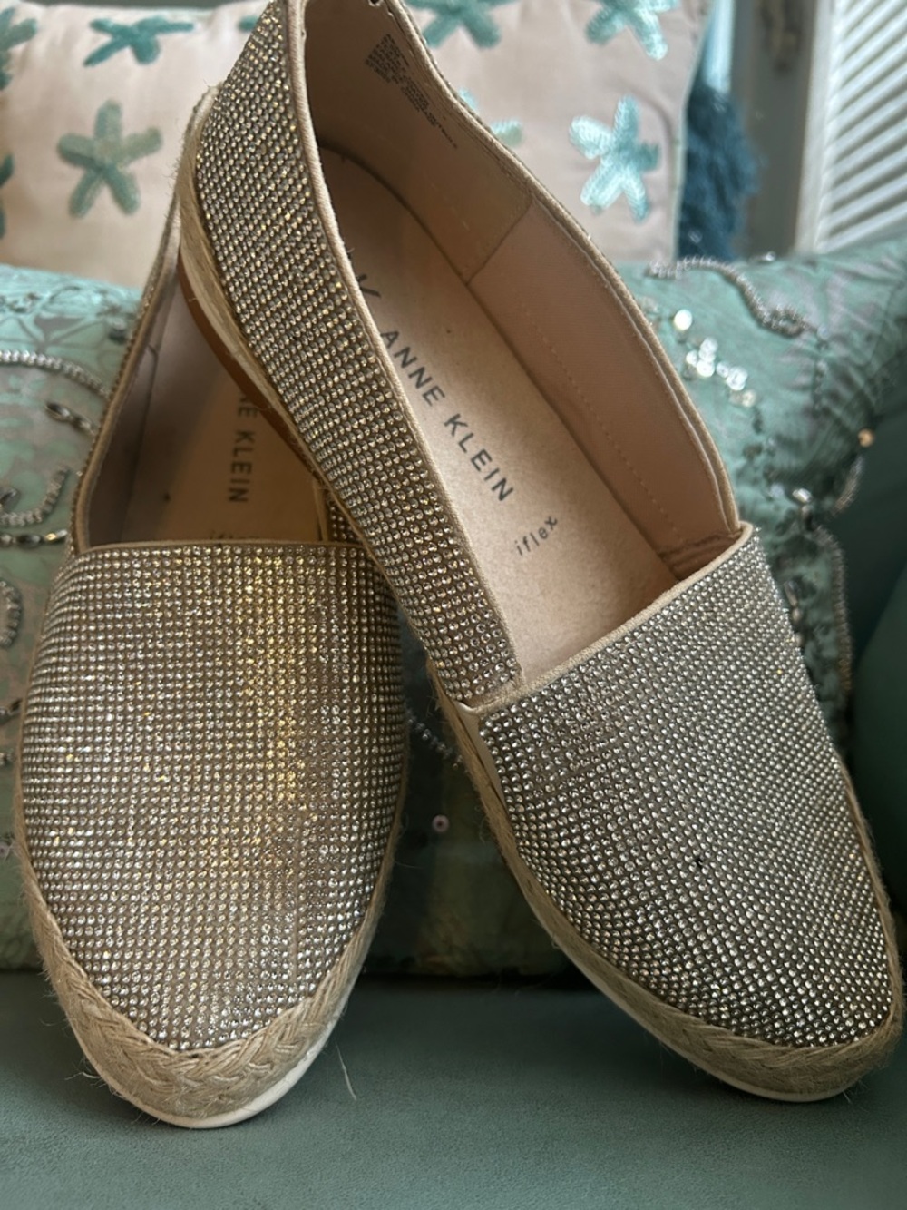 Anne Klein Women's Sparkle i flex Espadrille Slip-Ons in Silver Size 9.5